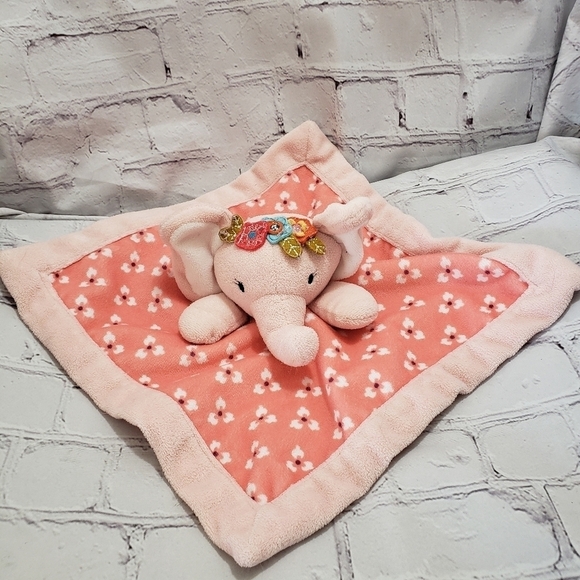 Levtex Pink Elephant Plush Lovey Mini Security Blanket Floral Fleece Year 2019 - Picture 1 of 8
